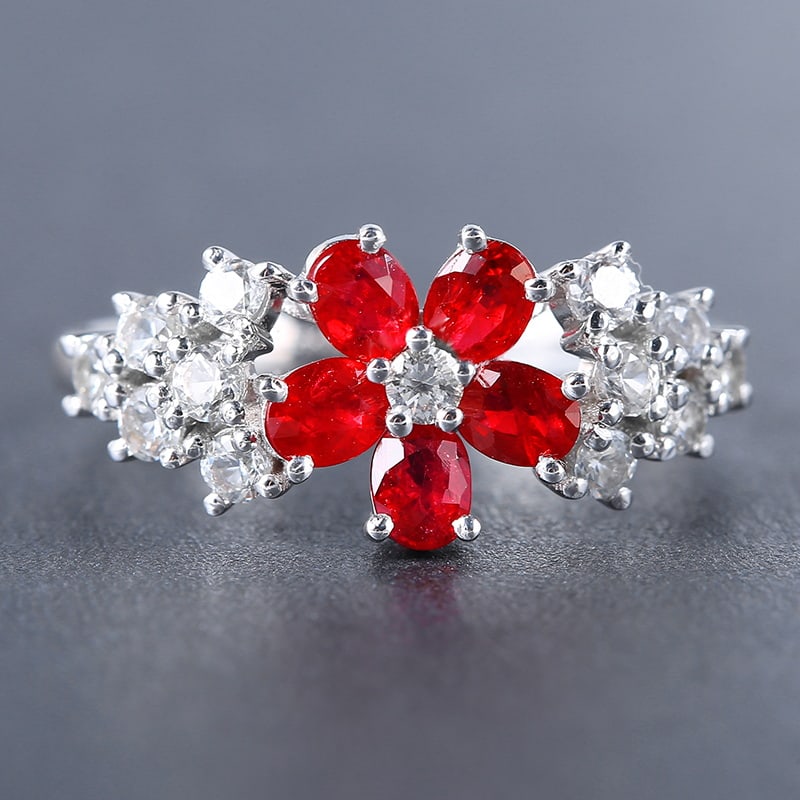 14k Gold 1.55 Ctw Natural Ruby & Diamond Ring: Ref:230939027 // gold content:14k gold // ring size:7. 25us // // main gemstone:ruby // shape:oval // carat weight:0. 9ct // color:red // treatment:natural // // adjacent gemstone 2 : diamond //