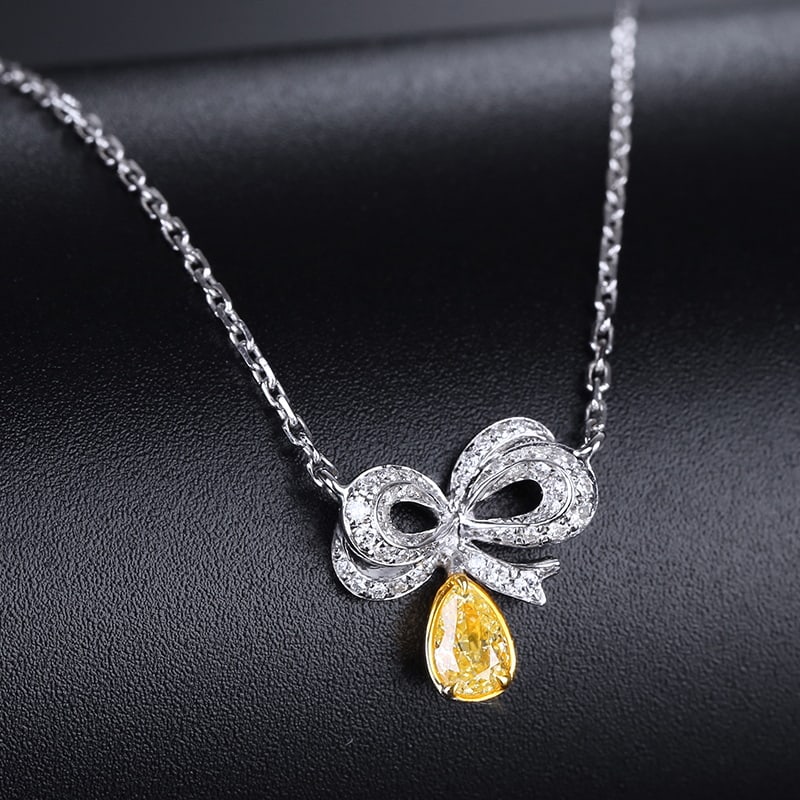 14k Gold 0.21 Ctw Natural Yellow Diamond & Diamond Necklace - 3