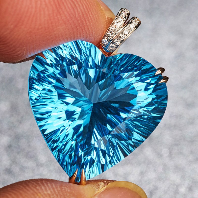 14k Gold 24.68 Ct Natural Topaz & Diamond Pendant( Without Chain ) - 3