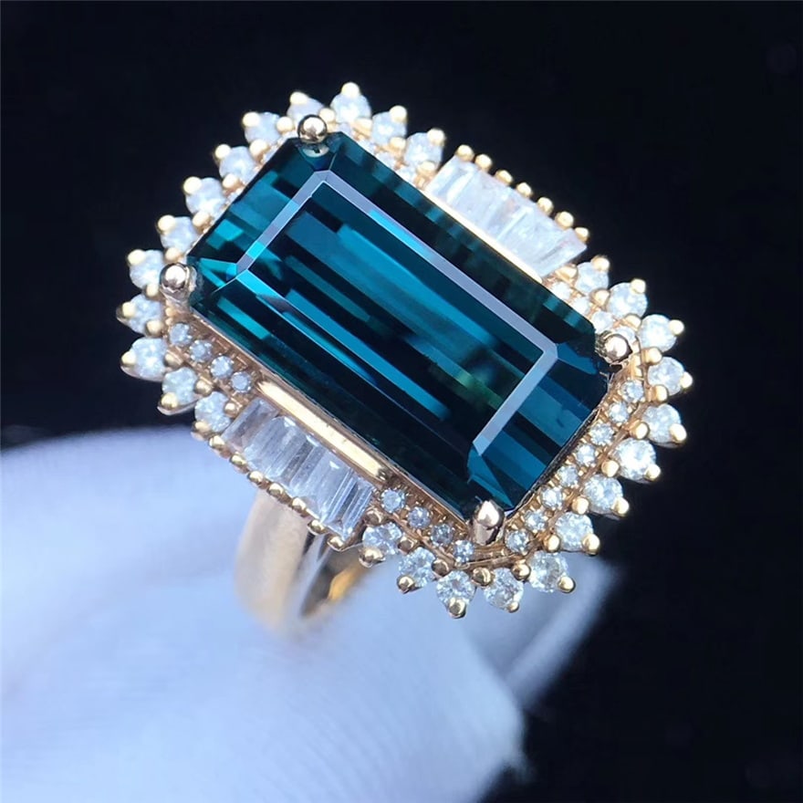 14k Gold 7.5 Ct Natural Tourmaline & Diamond Ring - 5