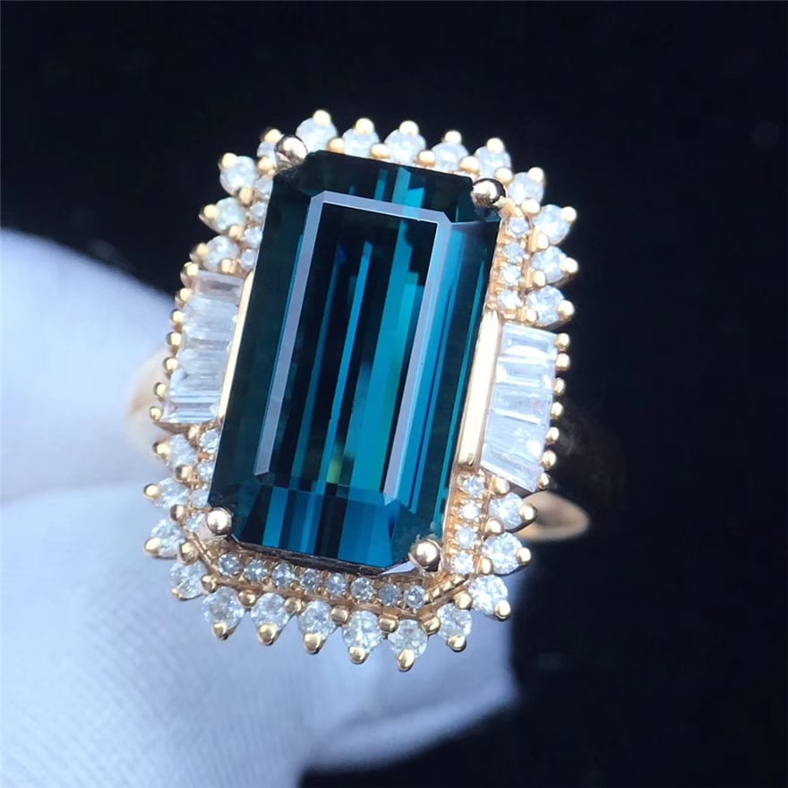 14k Gold 7.5 Ct Natural Tourmaline & Diamond Ring - 7