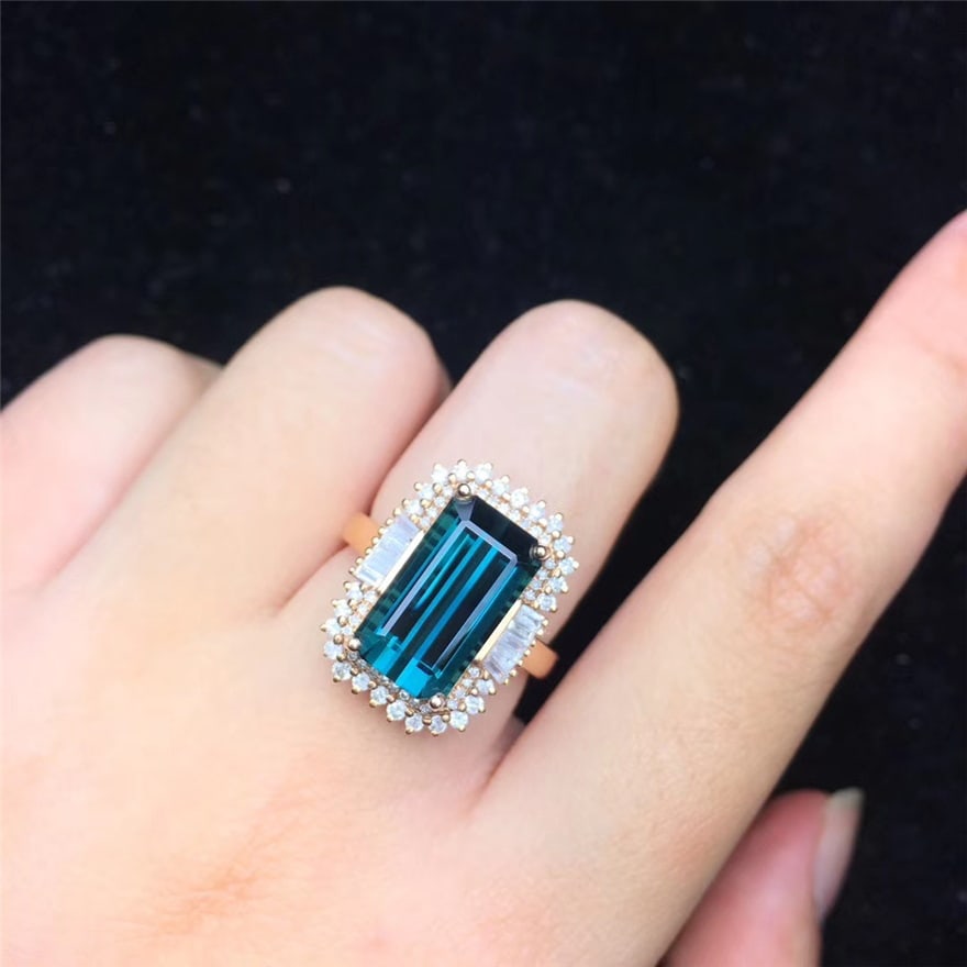 14k Gold 7.5 Ct Natural Tourmaline & Diamond Ring - 8