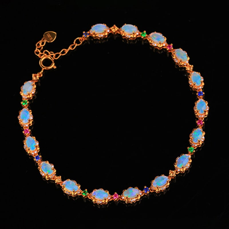 14k Gold 2.78 Ctw Natural Opal & Diamond Bracelet - 4