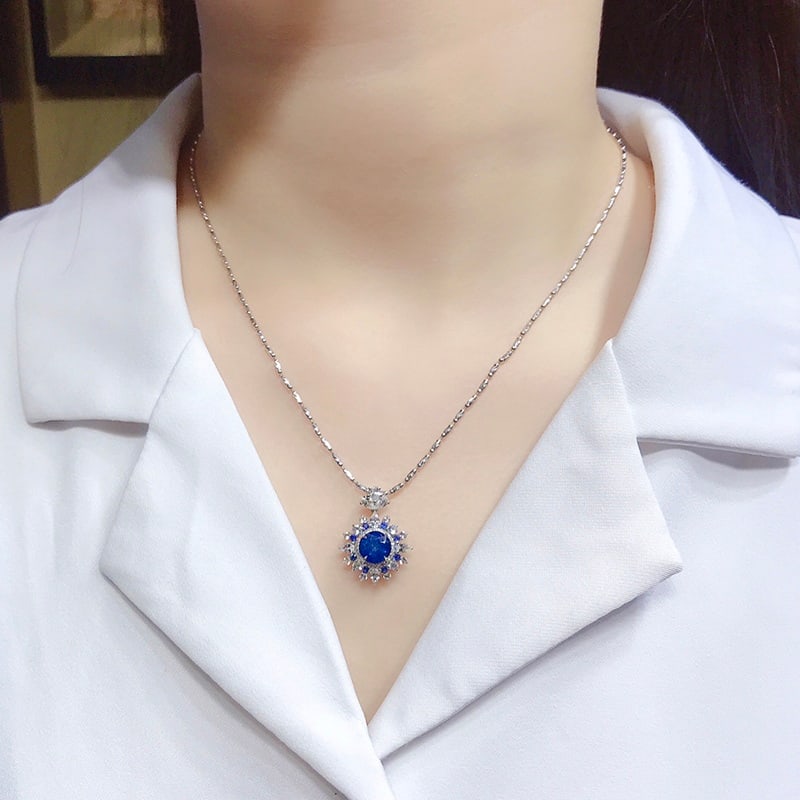 14k Gold 2.72 Ctw Natural Sapphire & Diamond Pendant( Without Chain ) - 2