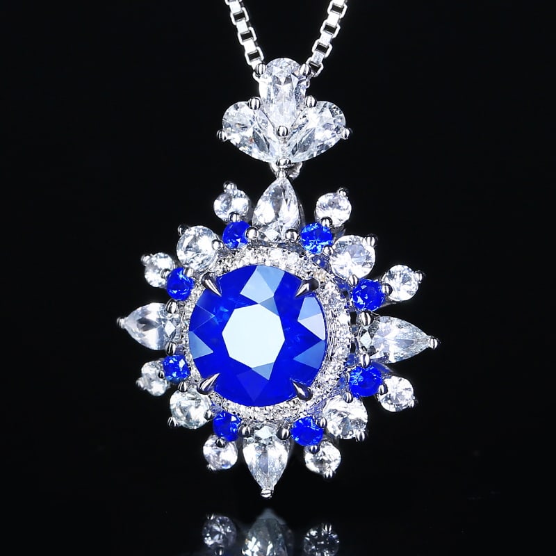 14k Gold 2.72 Ctw Natural Sapphire & Diamond Pendant( Without Chain ) - 3