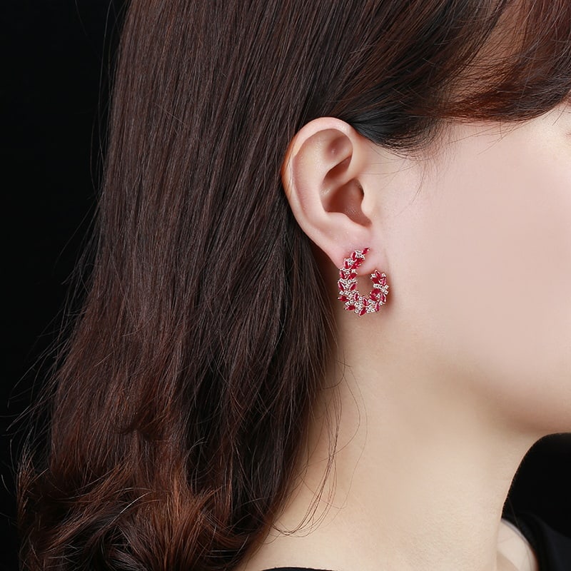 14k Gold 3.83 Ctw Natural Ruby & Diamond Earrings - 2