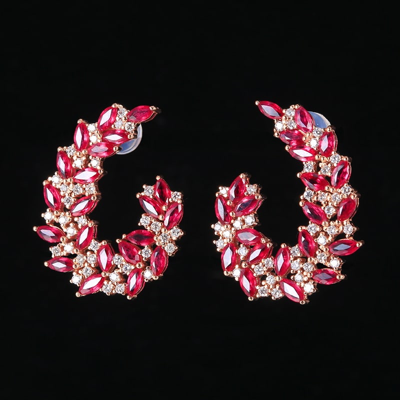 14k Gold 3.83 Ctw Natural Ruby & Diamond Earrings - 4