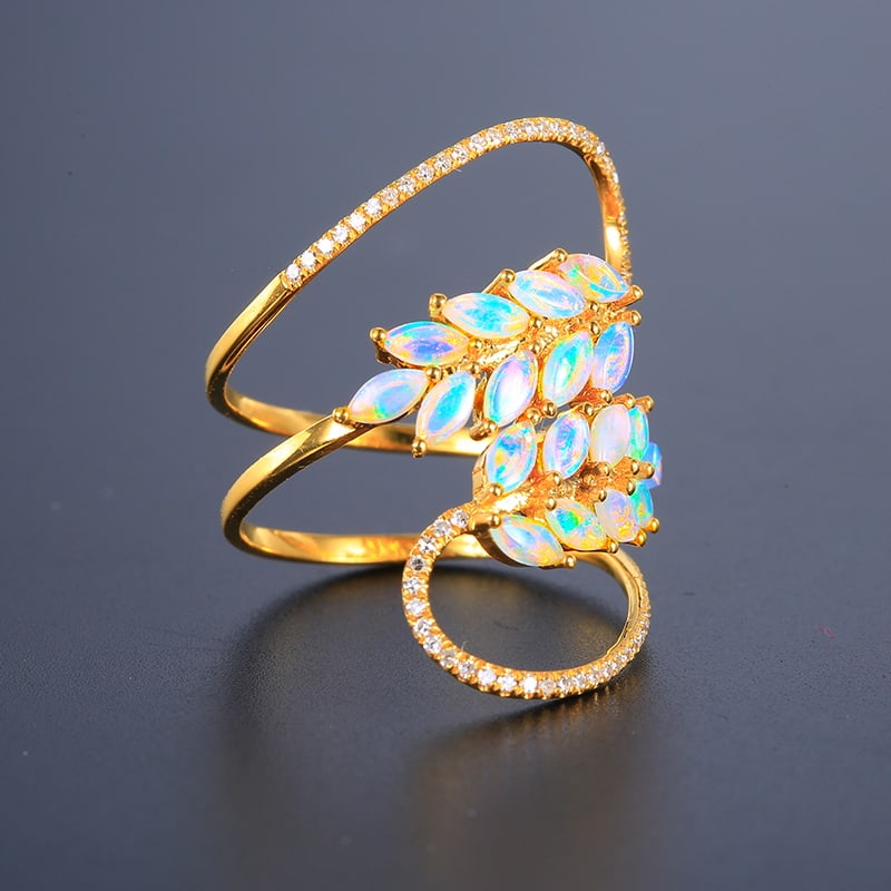 14k Gold 0.84 Ctw Natural Opal & Diamond Ring - 2