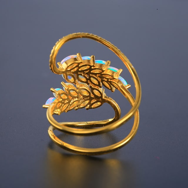 14k Gold 0.84 Ctw Natural Opal & Diamond Ring - 3