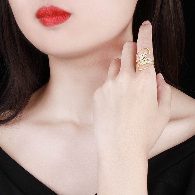 14k Gold 0.84 Ctw Natural Opal & Diamond Ring - 4