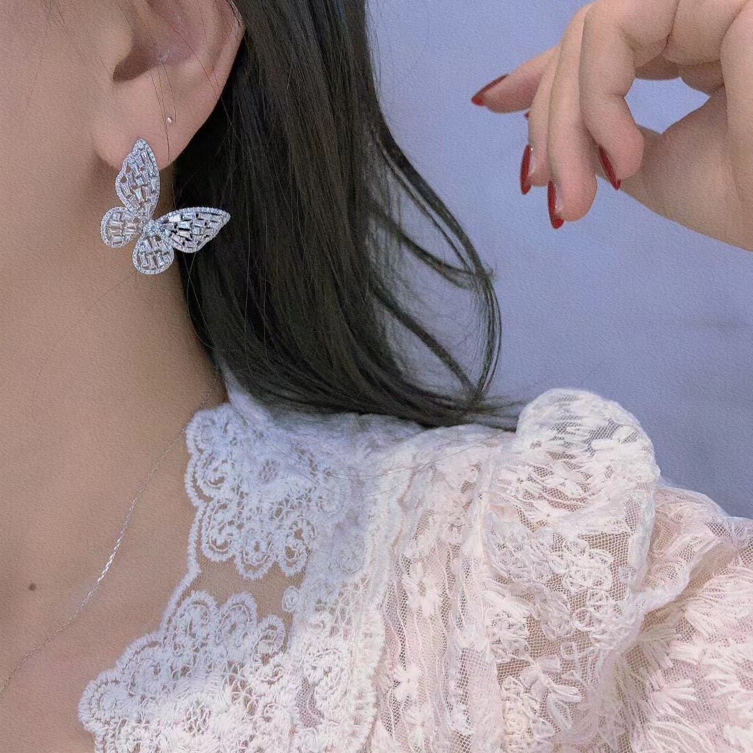 14k Gold 3 Ct Natural H Diamond & Butterfly Earrings - 3