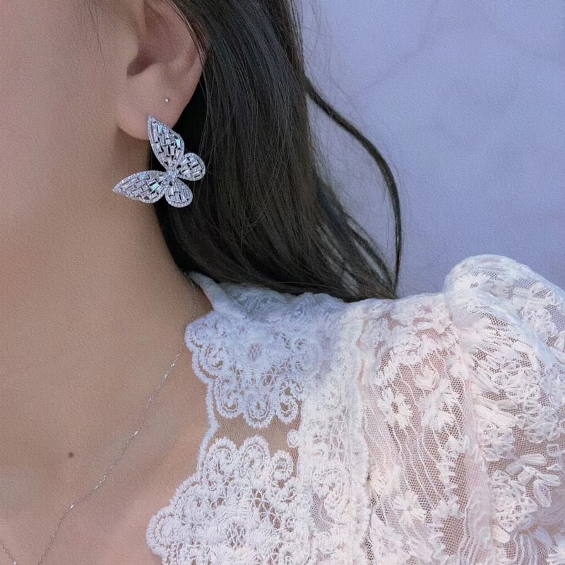 14k Gold 3 Ct Natural H Diamond & Butterfly Earrings - 5