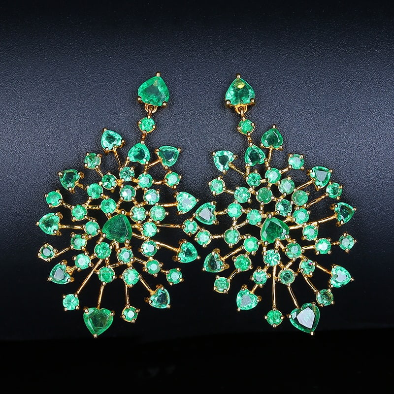 14k Gold 7 Ct Natural Emerald Earrings - 2