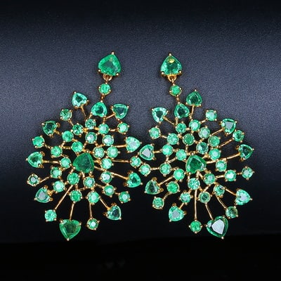 14k Gold 7 Ct Natural Emerald Earrings - 3