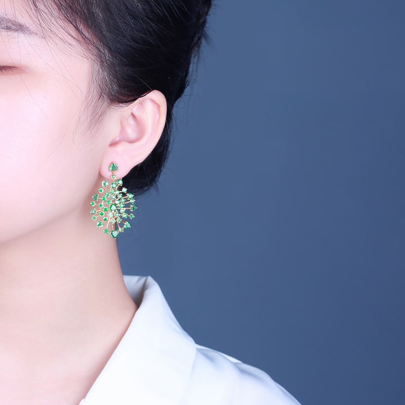 14k Gold 7 Ct Natural Emerald Earrings - 5