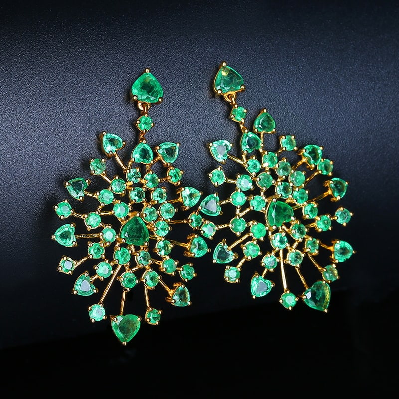 14k Gold 7 Ct Natural Emerald Earrings - 6