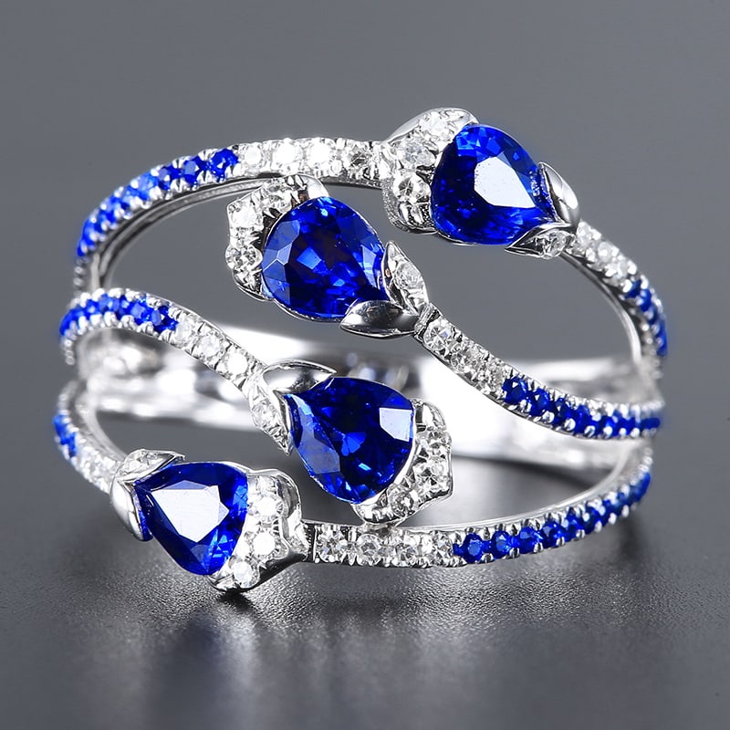 14k Gold 1.98 Ctw Natural Sapphire & Diamond Ring: Ref:230939055 // gold content:14k gold // ring size:7. 25us // // main gemstone:sapphire // shape:multiply // carat weight:1. 8ct // color:royal blue // treatment:natural // // adjacent gemstone 2 : d