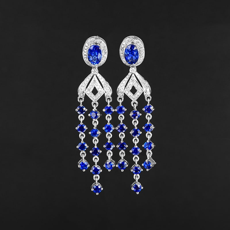 14k Gold 4.45 Ctw Natural Sapphire & Diamond Earrings: Ref:230939060 // gold content:14k gold // main gemstone:sapphire // shape:multiply // carat weight:4. 1ct // color:royal blue // treatment:natural // // adjacent gemstone 2 : diamond // number of