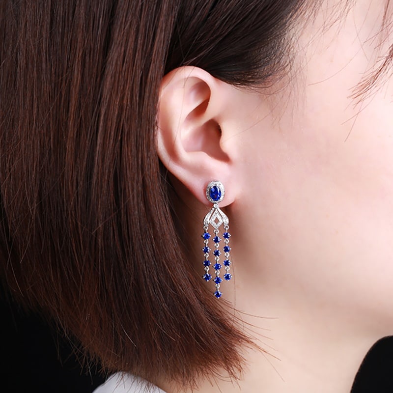 14k Gold 4.45 Ctw Natural Sapphire & Diamond Earrings - 4