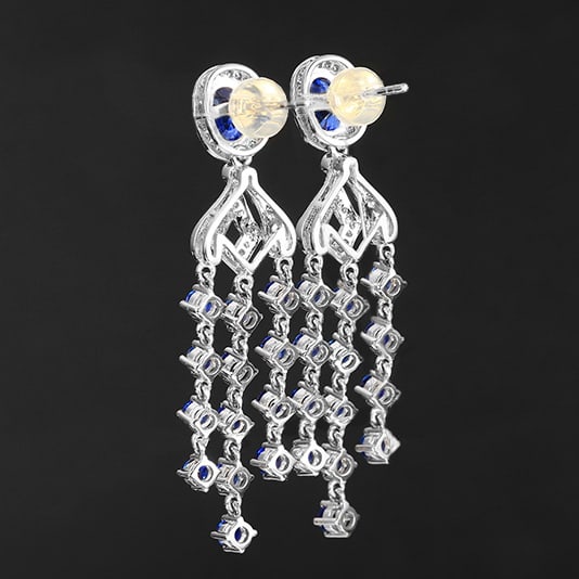 14k Gold 4.45 Ctw Natural Sapphire & Diamond Earrings - 5