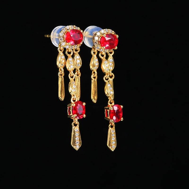 14k Gold 1.49 Ctw Natural Ruby & Diamond Earrings - 2