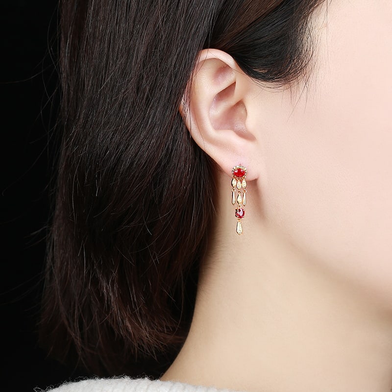 14k Gold 1.49 Ctw Natural Ruby & Diamond Earrings - 3