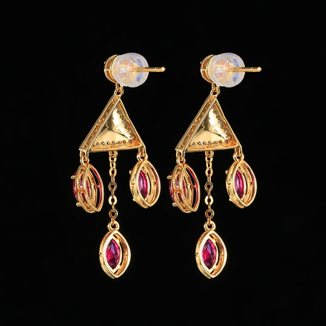 14k Gold 1.80 Ctw Natural Ruby & Sapphire & Diamond Earrings - 2