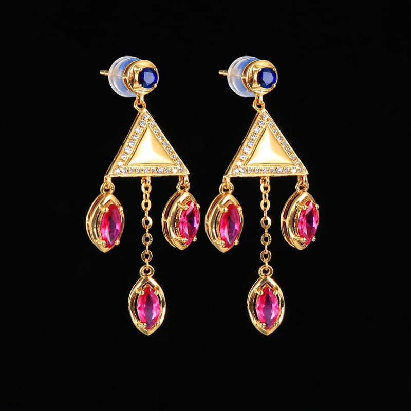 14k Gold 1.80 Ctw Natural Ruby & Sapphire & Diamond Earrings - 3