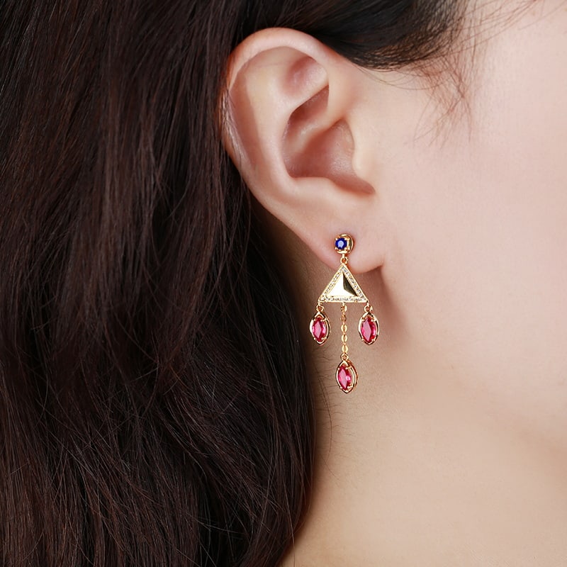 14k Gold 1.80 Ctw Natural Ruby & Sapphire & Diamond Earrings - 5