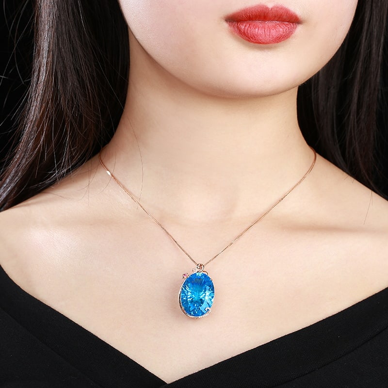 14k Gold 36.74 Ctw Natural Topaz & Diamond Pendant( Without Chain ) - 2