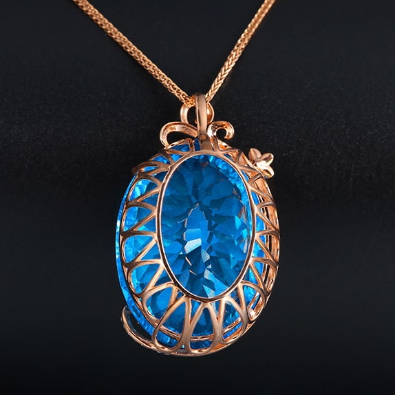 14k Gold 36.74 Ctw Natural Topaz & Diamond Pendant( Without Chain ) - 4