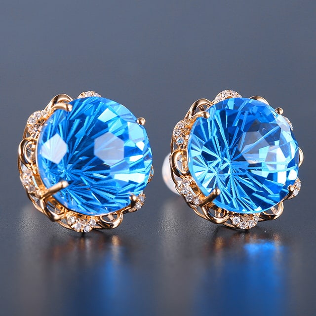 14k Gold 20.86 Ctw Natural Topaz & Diamond Earrings - 5