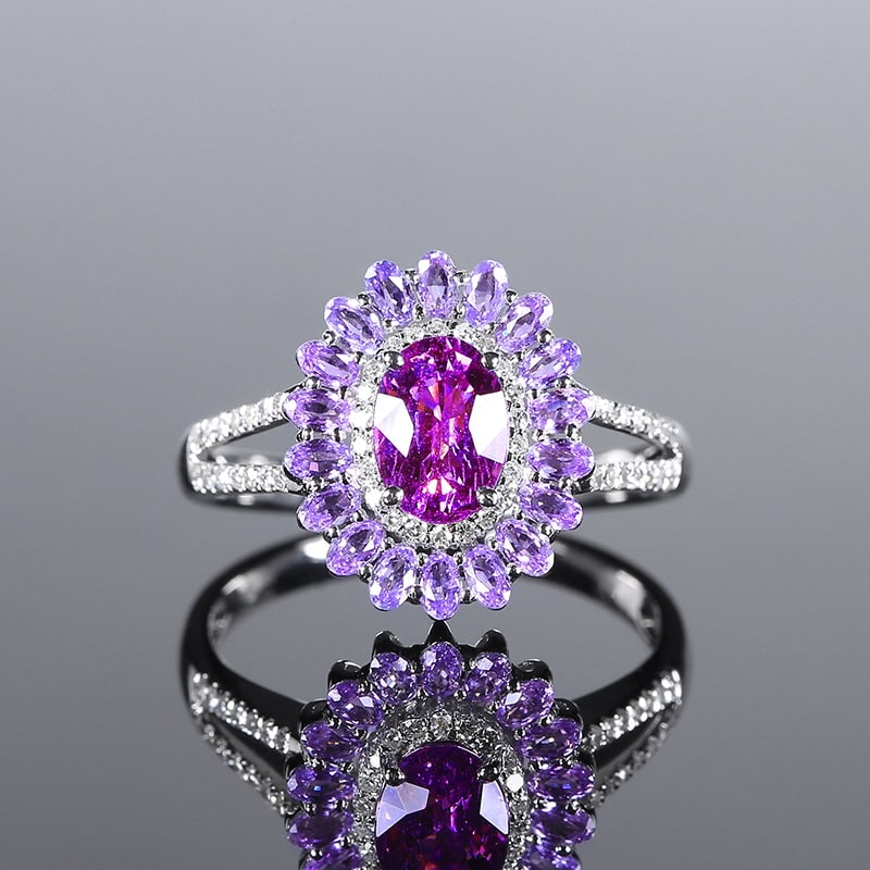 14k Gold 1.94 Ctw Natural Sapphire & Diamond Ring: Ref:230939072 // gold content:14k gold // ring size:7. 25us // // main gemstone:sapphire // shape:oval // carat weight:1. 79ct // color:purple // treatment:natural // // adjacent gemstone 2 :