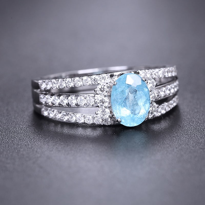 14k Gold 1.28 Ctw Natural Paraiba Tourmaline & Diamond Ring - 2