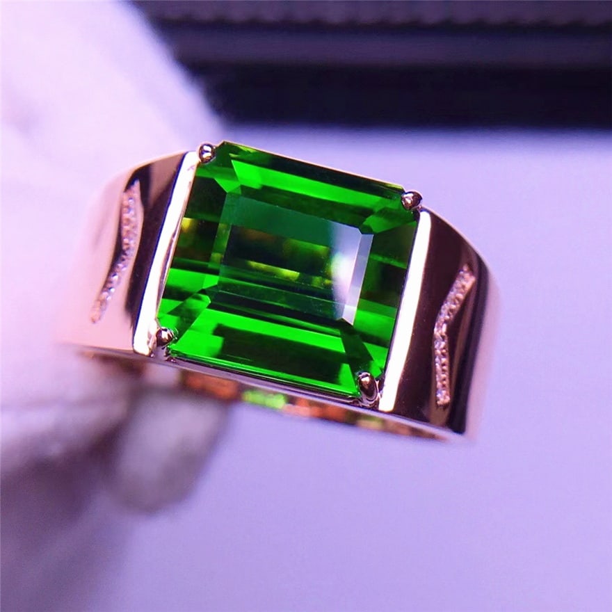 14k Gold 7.9 Ct Natural Tourmaline & Diamond & Men¡¯s Ring - 2