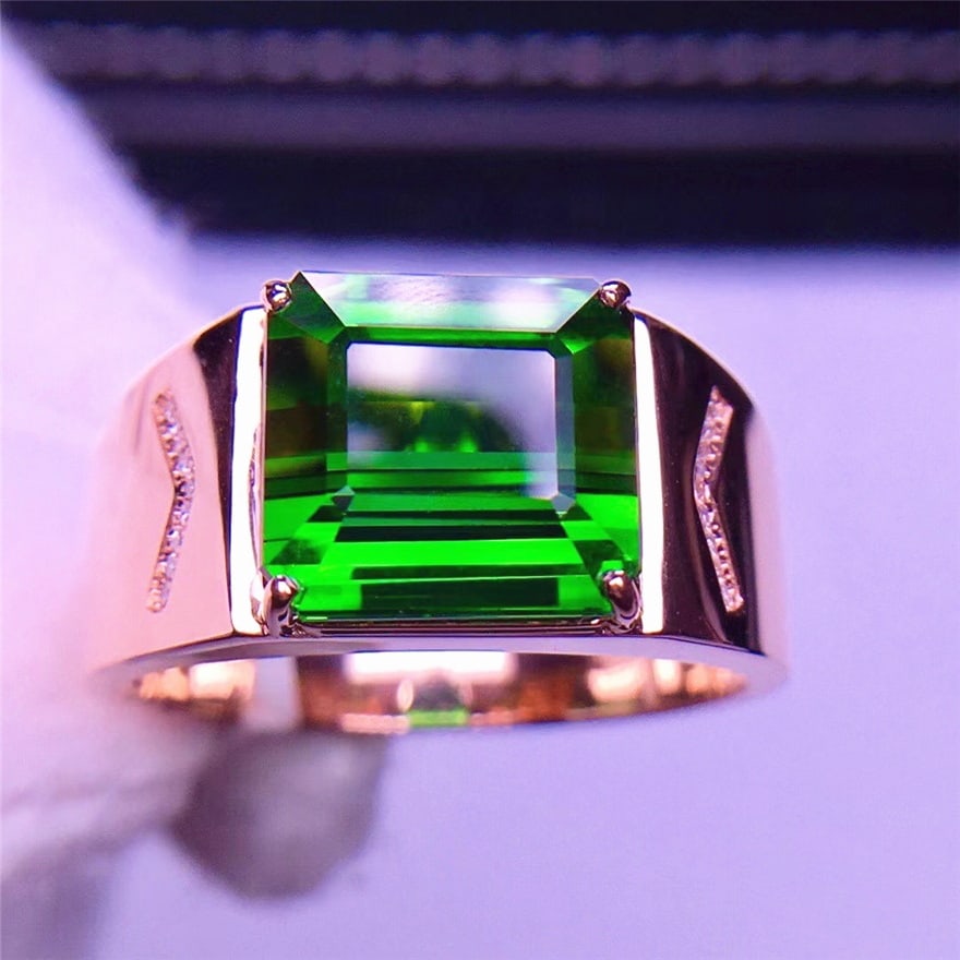 14k Gold 7.9 Ct Natural Tourmaline & Diamond & Men¡¯s Ring - 3