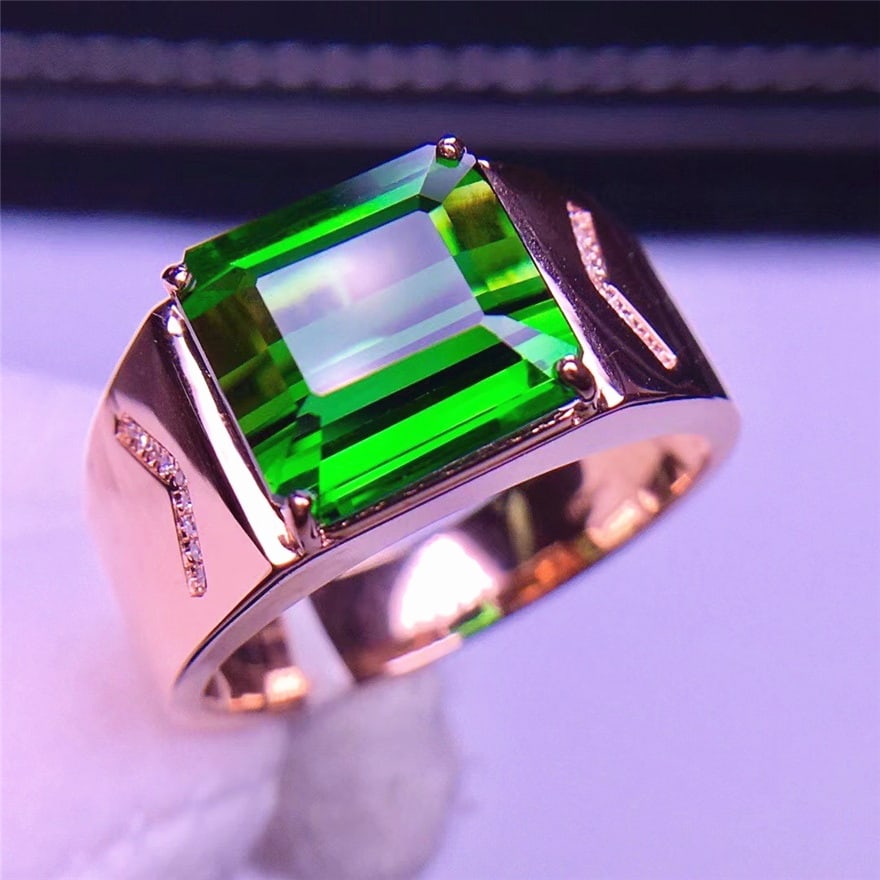 14k Gold 7.9 Ct Natural Tourmaline & Diamond & Men¡¯s Ring - 4