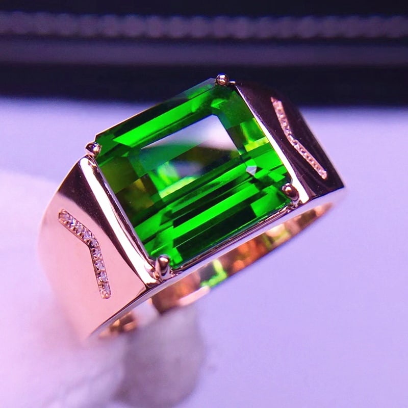 14k Gold 7.9 Ct Natural Tourmaline & Diamond & Men¡¯s Ring - 5