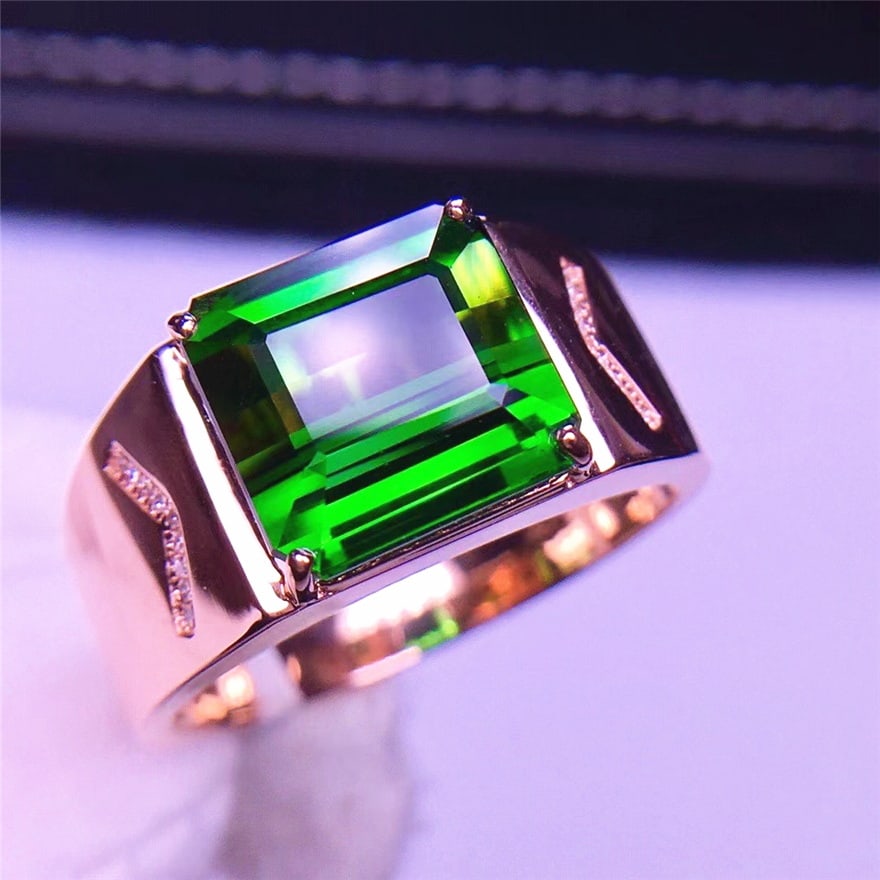 14k Gold 7.9 Ct Natural Tourmaline & Diamond & Men¡¯s Ring - 8