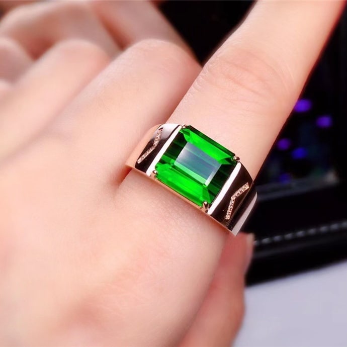 14k Gold 7.9 Ct Natural Tourmaline & Diamond & Men¡¯s Ring - 9