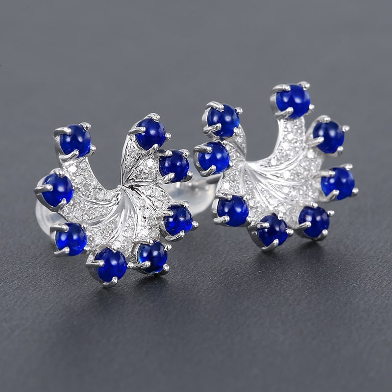 14k Gold 2.65 Ctw Natural Sapphire & Diamond Earrings: Ref:230939078 // gold content:14k gold // main gemstone:sapphire // shape:round // carat weight:2. 42ct // color:blue // treatment:natural // cut grade:g // // adjacent gemstone 2 : diamond //