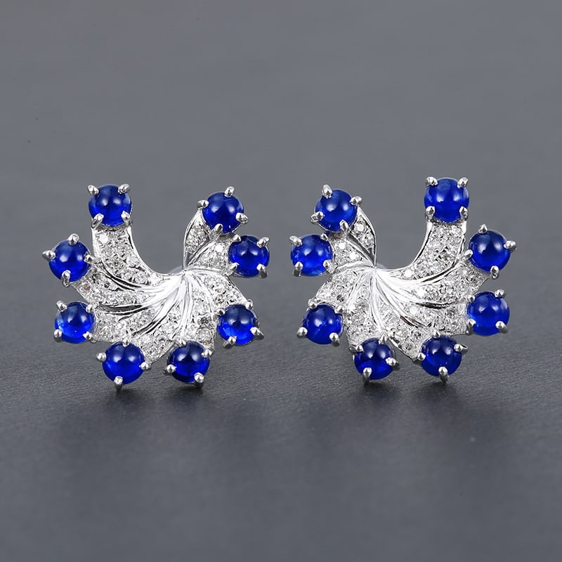 14k Gold 2.65 Ctw Natural Sapphire & Diamond Earrings - 3