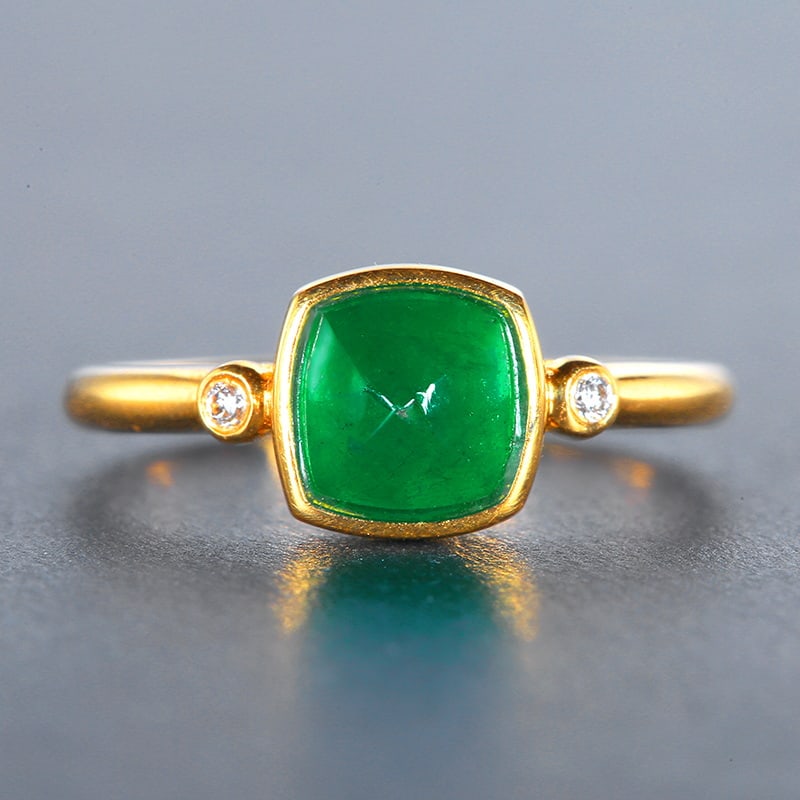 14k Gold 1.02 Ctw Vivid Green Natural Emerald & Diamond Ring (1 of 7)