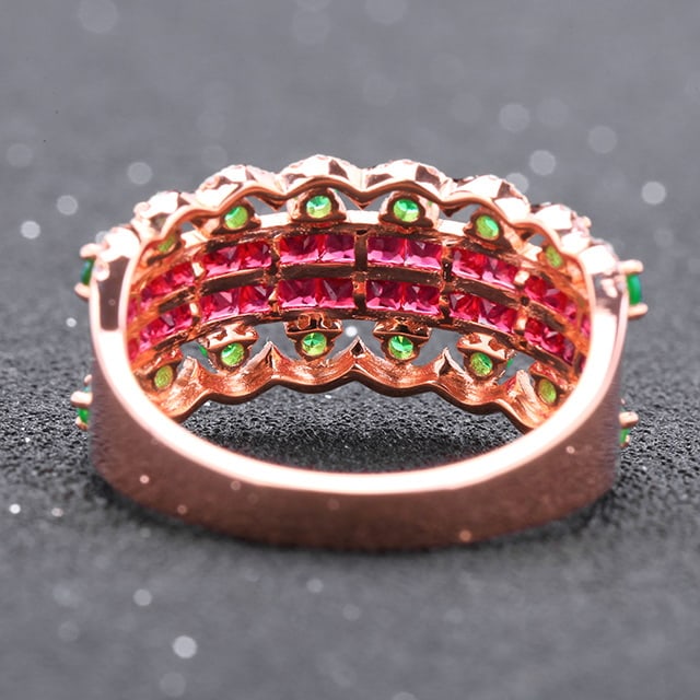 14k Gold 1.13 Ctw Natural Ruby & Tsavorite Ring - 2