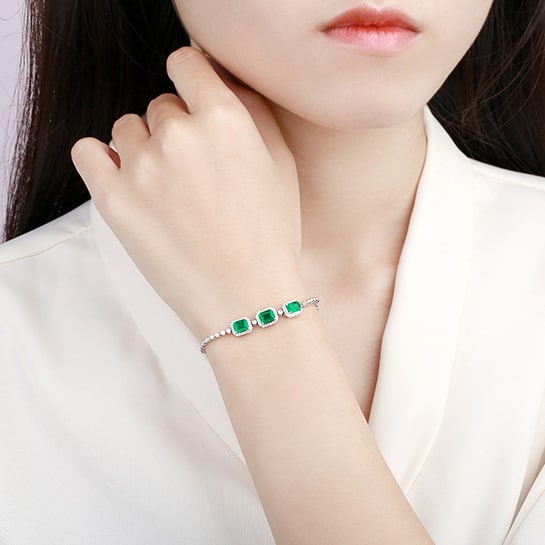 14k Gold 2.14 Ctw Vivid Green Natural Emerald & Diamond Bracelet - 5