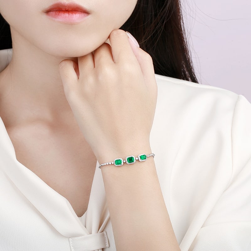 14k Gold 2.14 Ctw Vivid Green Natural Emerald & Diamond Bracelet - 6