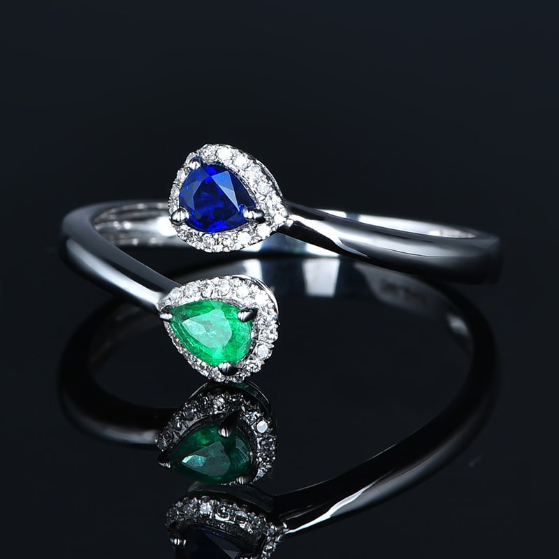 14k Gold 0.30 Ctw Natural Sapphire & Emerald & Diamond & Toi Et Moi Ring - 4