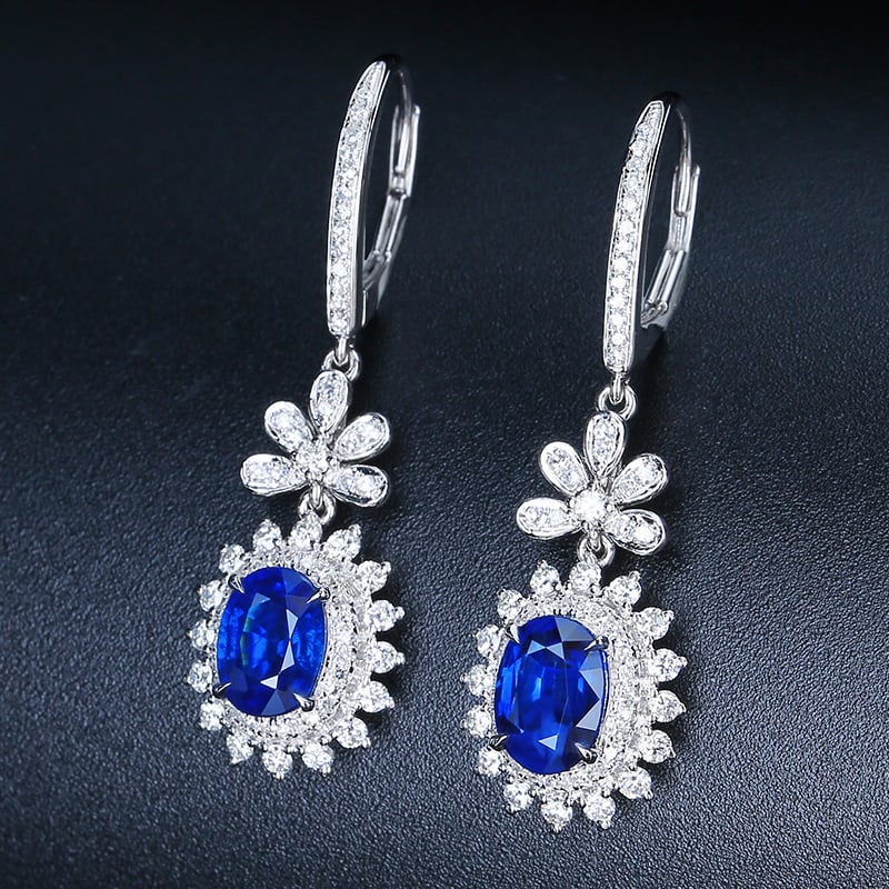 14k Gold 3.41 Ctw Natural Sapphire & Diamond Earrings - 2