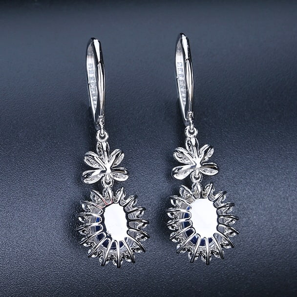 14k Gold 3.41 Ctw Natural Sapphire & Diamond Earrings - 4