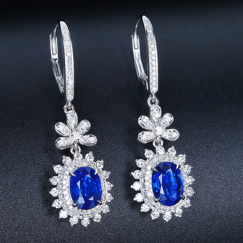 14k Gold 3.41 Ctw Natural Sapphire & Diamond Earrings - 5
